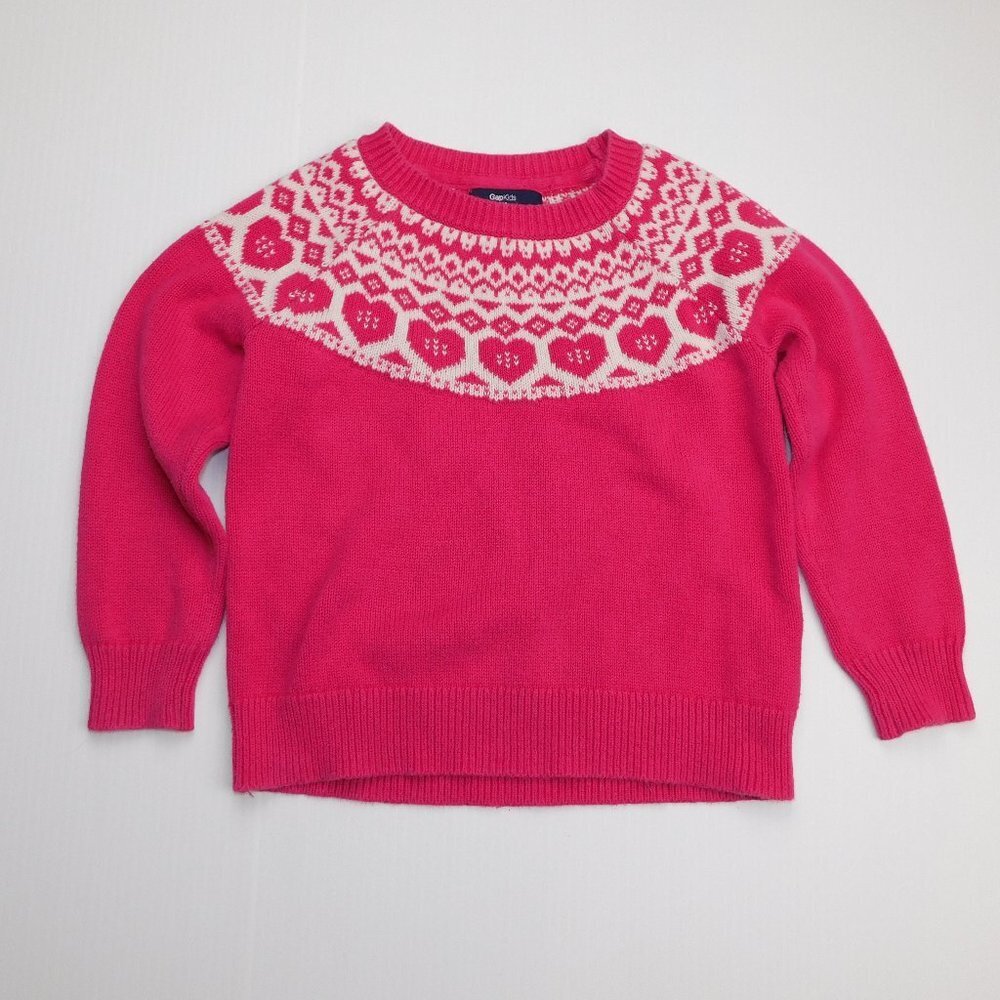 GAP Kids Girls XS 4 - 5 Years  Pink White Hearts sweater Valentines Day Love